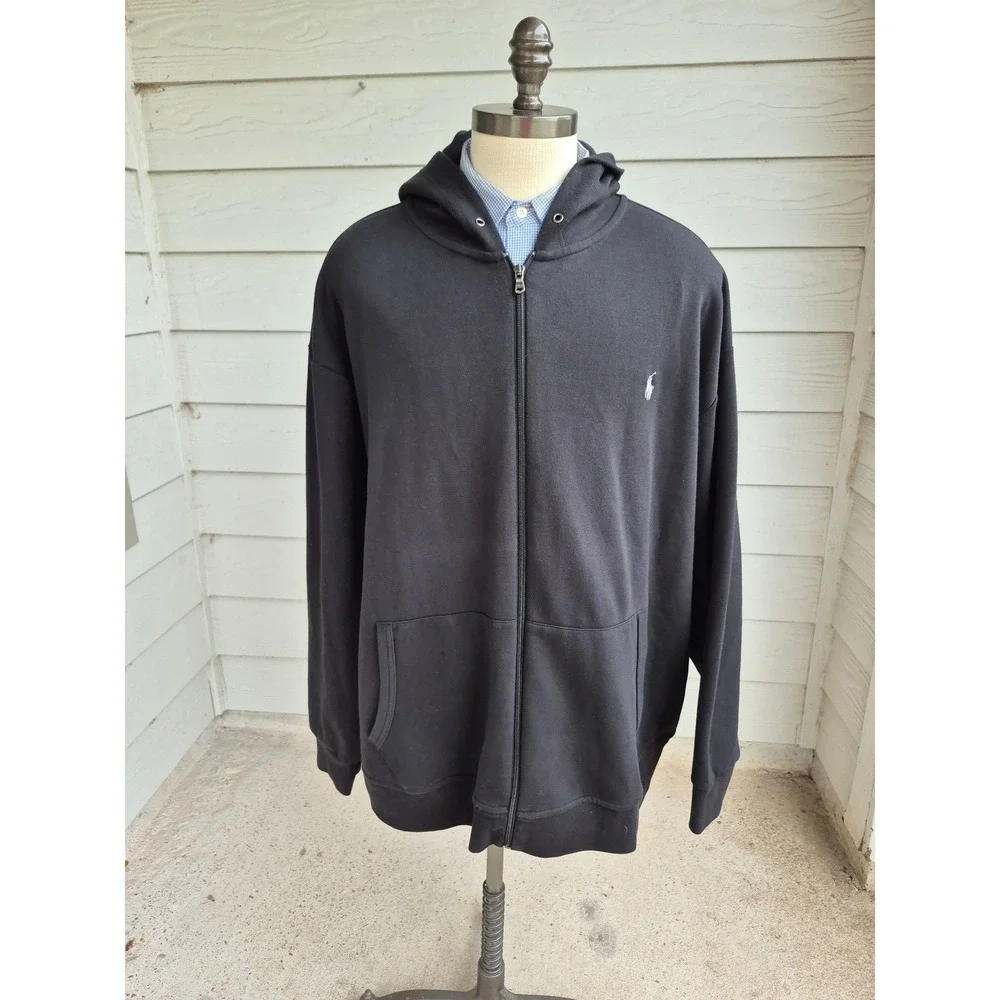 Polo‎ Ralph Lauren Mens Full Zip Hoodie Black Pony Logo Sweatshirt 4XB RARE